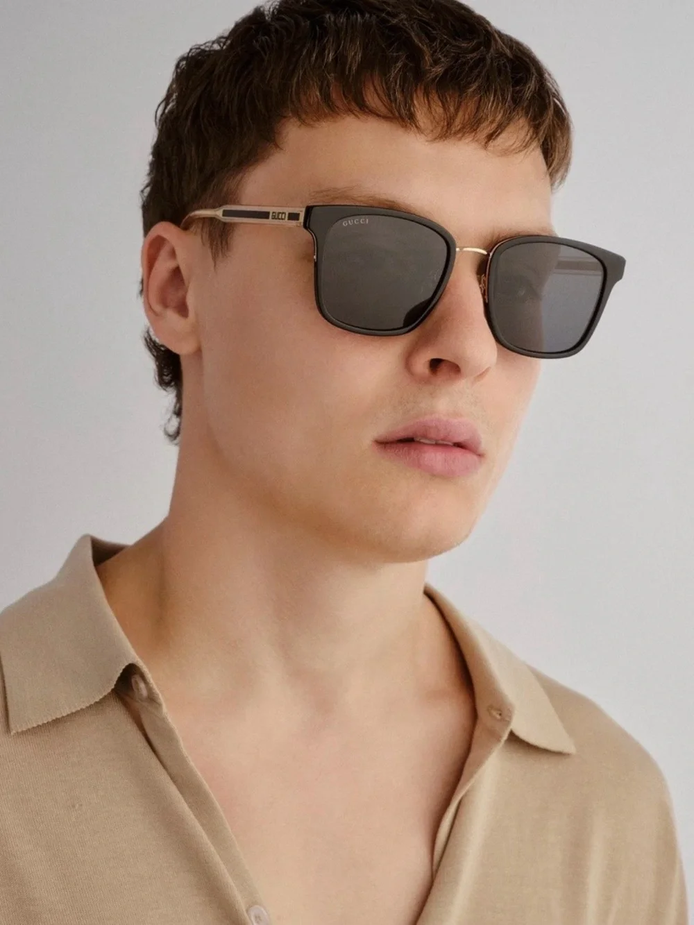 Authentic Gucci Black and Gold Square-Frame Sunglasses